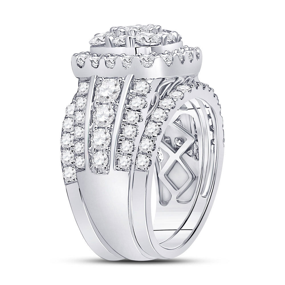 14kt White Gold Round Diamond Bridal Wedding Ring Band Set 3 Cttw
