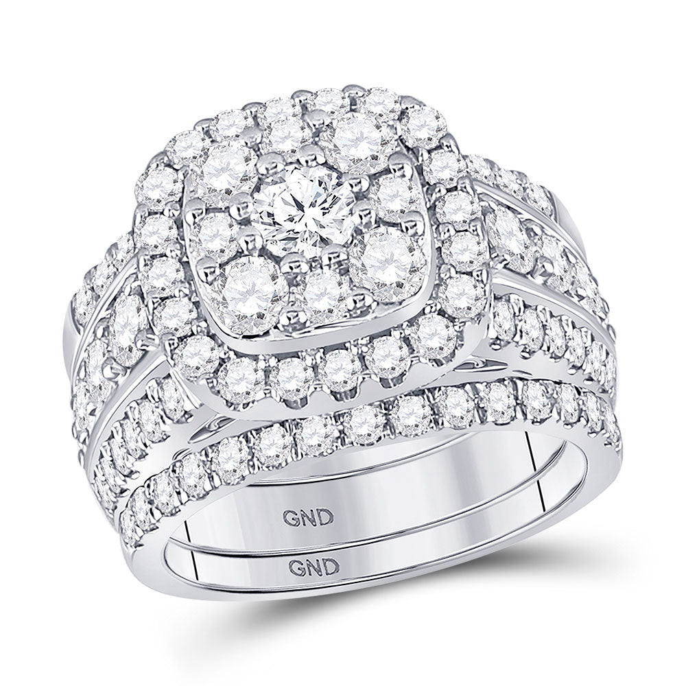 14kt White Gold Round Diamond Bridal Wedding Ring Band Set 3 Cttw