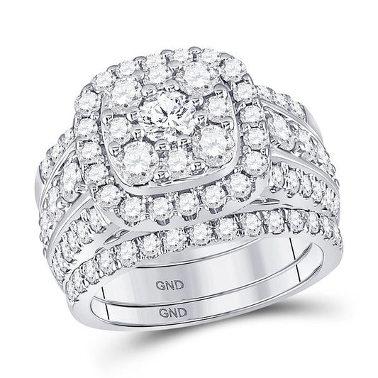 14kt White Gold Round Diamond Bridal Wedding Ring Band Set 3 Cttw