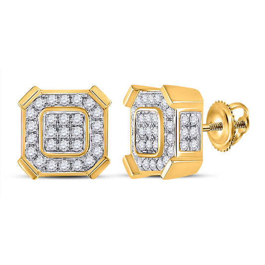 14kt Yellow Gold Mens Round Diamond Square Earrings 1 Cttw