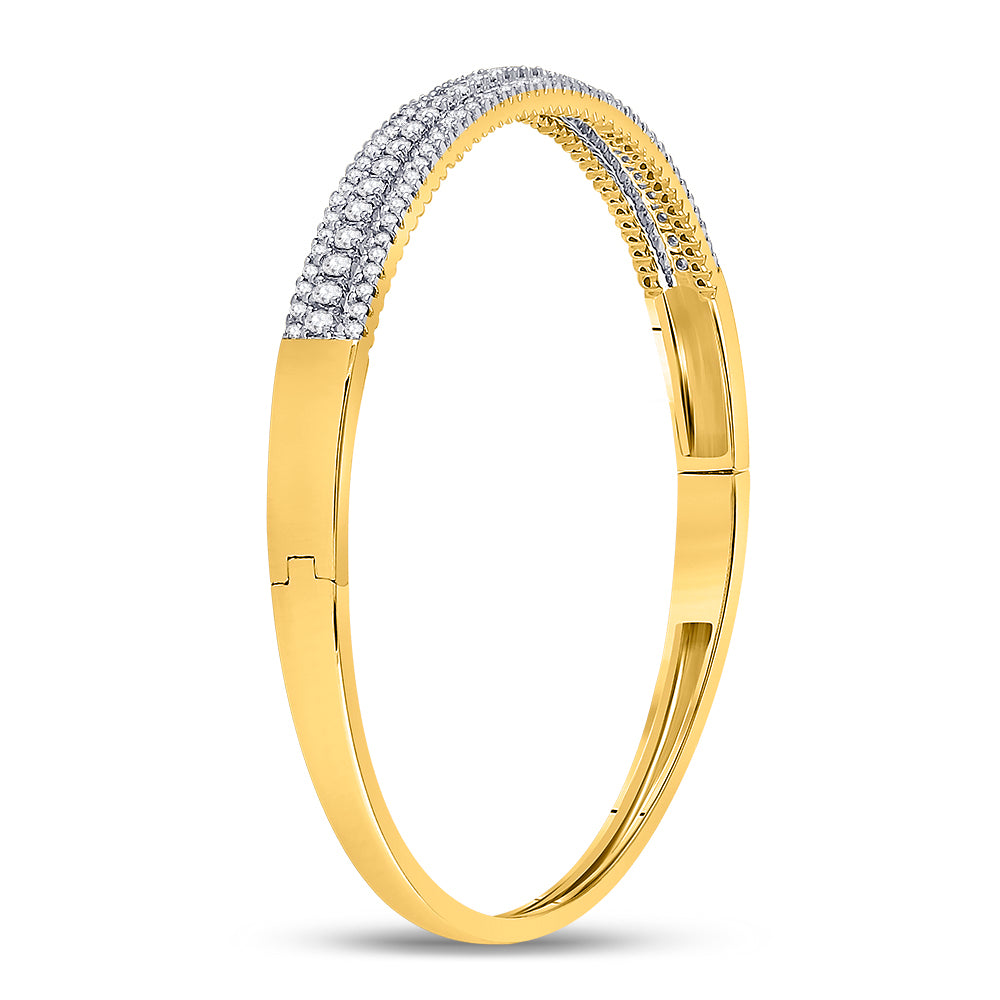 14kt Yellow Gold Womens Round Diamond Bangle Bracelet 1-7/8 Cttw