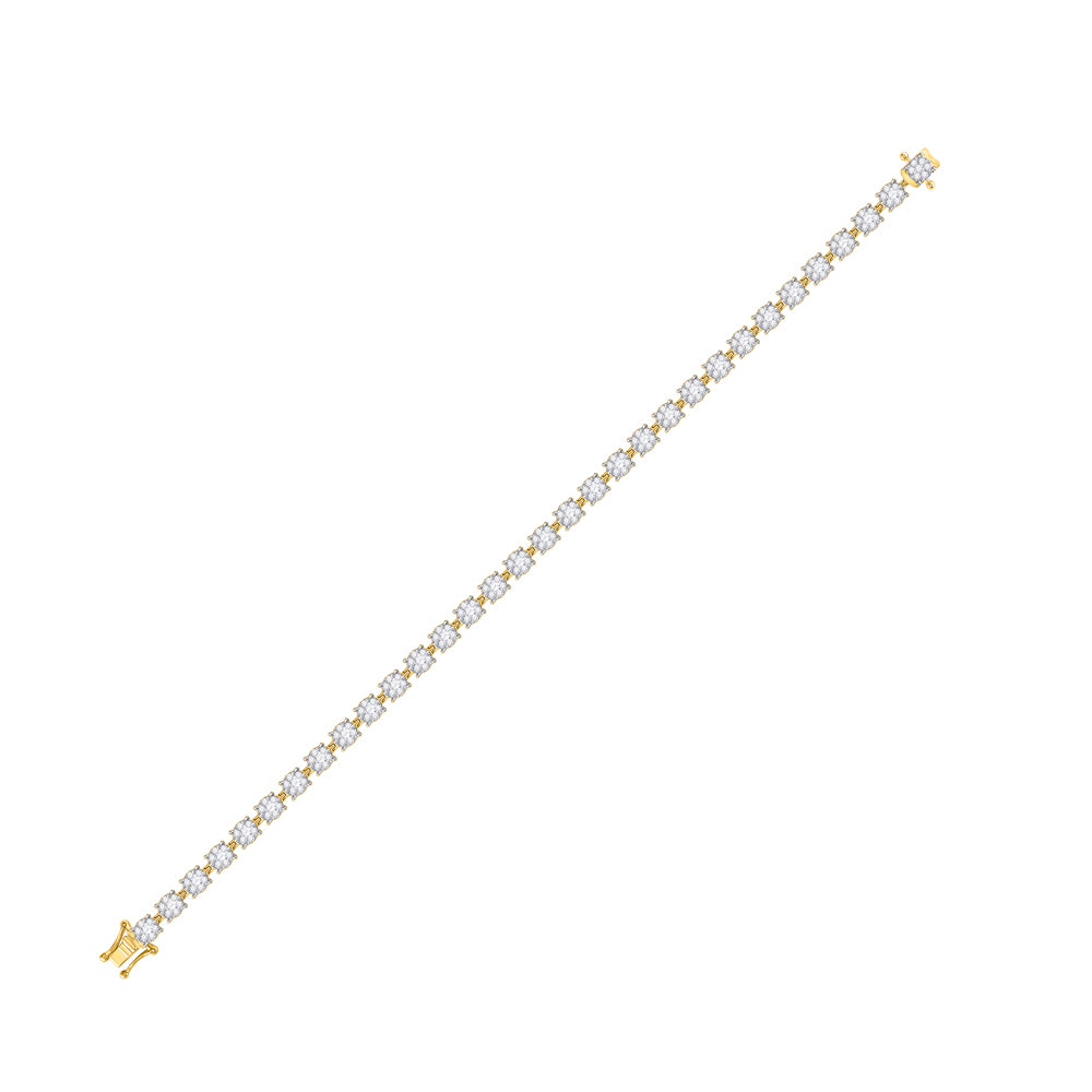 14kt Yellow Gold Womens Round Diamond Fashion Cluster Tennis Bracelet 3 Cttw