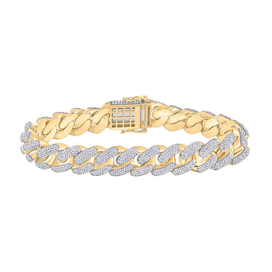 10kt Yellow Gold Mens Round Diamond Cuban Fashion Bracelet 9 Cttw