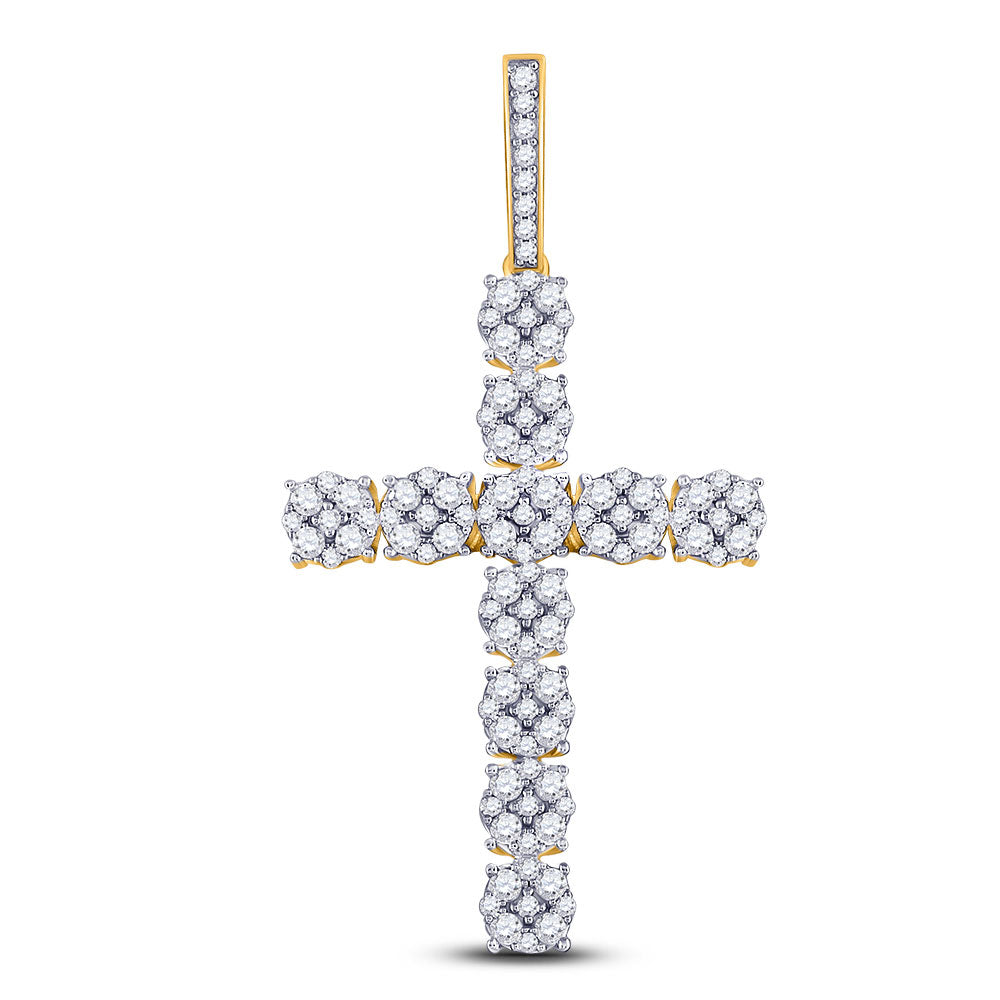 10kt Yellow Gold Mens Round Diamond Cross Charm Pendant 2-1/5 Cttw