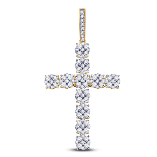 10kt Yellow Gold Mens Round Diamond Cross Charm Pendant 2-1/5 Cttw