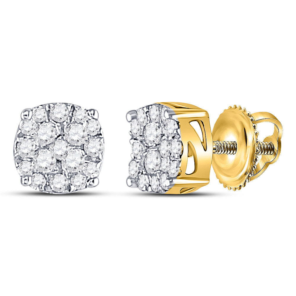 10kt Yellow Gold Mens Round Diamond Cluster Earrings 1/4 Cttw
