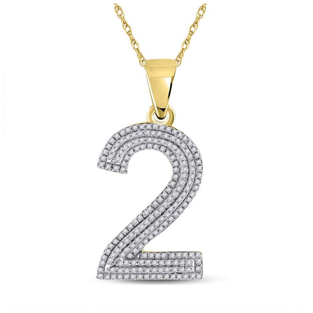 10kt Yellow Gold Mens Round Diamond Number 2 Charm Pendant 5/8 Cttw