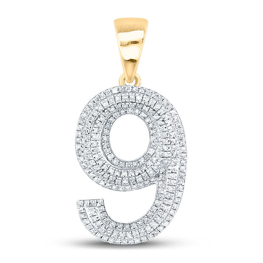 10kt Yellow Gold Mens Round Diamond Number 9 Charm Pendant 5/8 Cttw