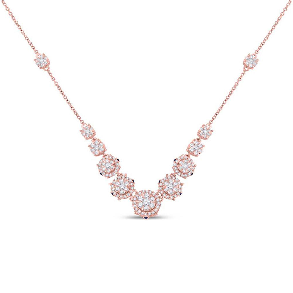 14kt Rose Gold Womens Round Diamond Cluster Cocktail Necklace 2-1/4 Cttw