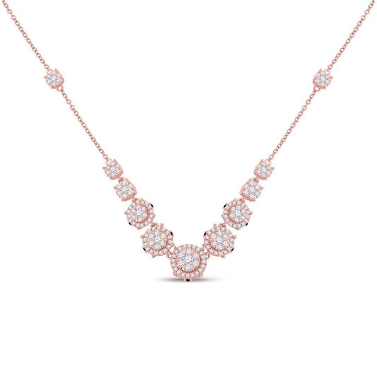 14kt Rose Gold Womens Round Diamond Cluster Cocktail Necklace 2-1/4 Cttw