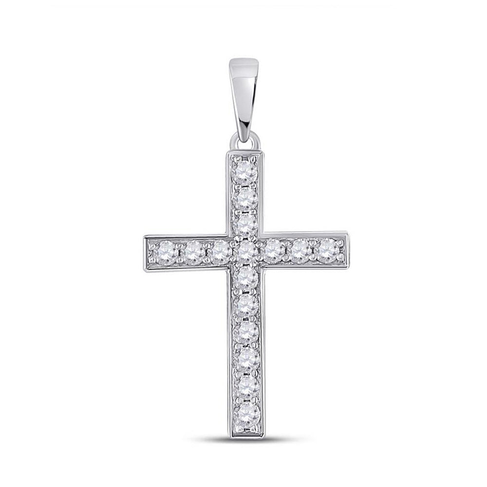 10kt White Gold Womens Round Diamond Cross Pendant 1/3 Cttw