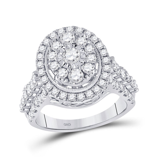 14kt White Gold Womens Round Diamond Right Hand Cluster Ring 1-5/8 Cttw