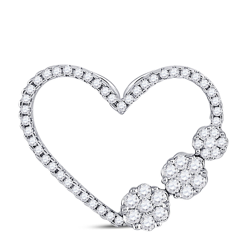 10kt White Gold Womens Round Diamond Fashion Heart Pendant 3/8 Cttw