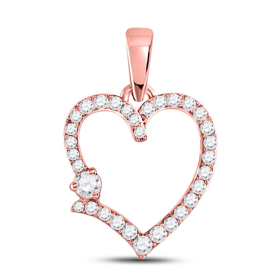 10kt Rose Gold Womens Round Diamond Outline Heart Pendant 3/8 Cttw