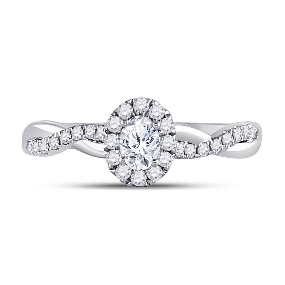 14kt White Gold Oval Diamond Halo Bridal Wedding Engagement Ring 5/8 Cttw