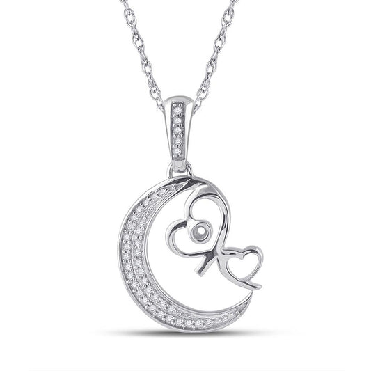 10kt White Gold Womens Round Diamond Crescent Moon Heart Pendant 1/10 Cttw