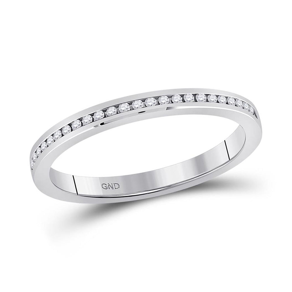 14kt White Gold Womens Round Diamond Single Row Band Ring 1/10 Cttw