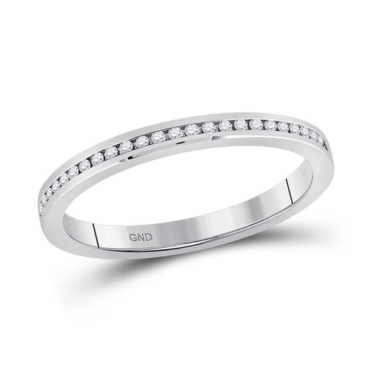 14kt White Gold Womens Round Diamond Single Row Band Ring 1/10 Cttw