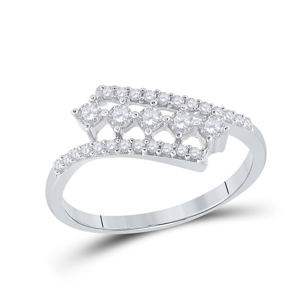 10kt White Gold Womens Round Diamond Bypass Fashion Ring 1/3 Cttw