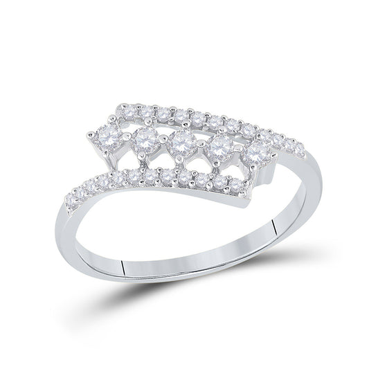 10kt White Gold Womens Round Diamond Bypass Fashion Ring 1/3 Cttw