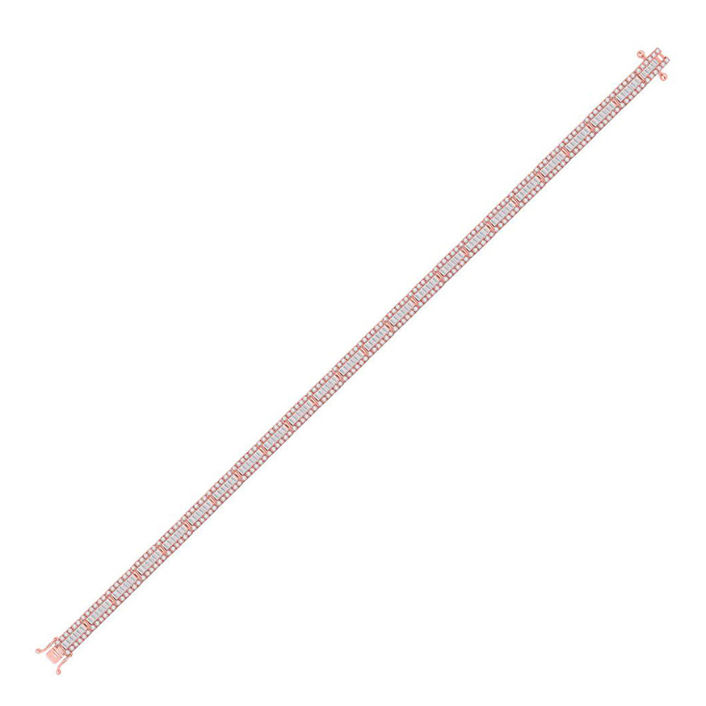 14kt Rose Gold Womens Baguette Diamond Link Bracelet 3-1/2 Cttw