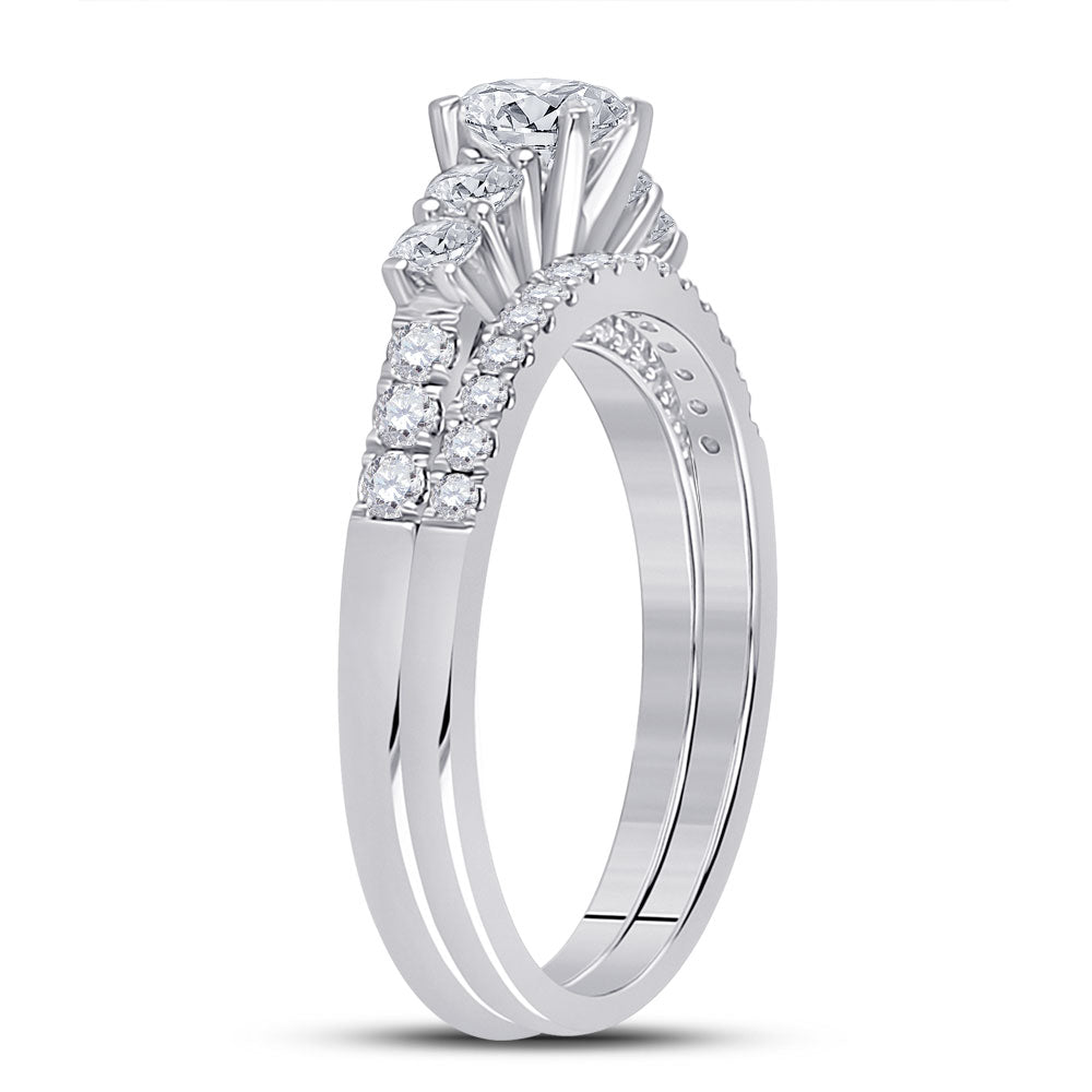 14kt White Gold Round Diamond Bridal Wedding Ring Band Set 1-1/3 Cttw