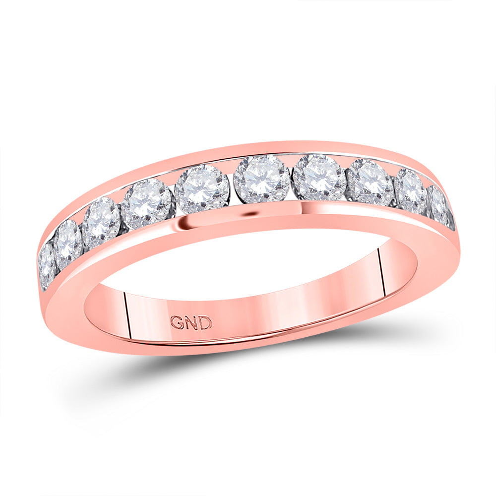 14kt Rose Gold Womens Round Diamond Wedding Single Row Band 1 Cttw