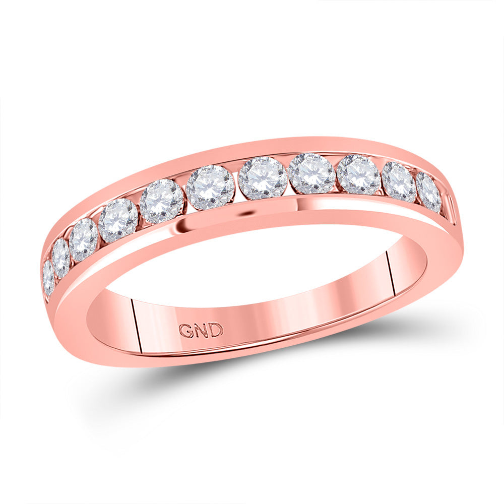 14kt Rose Gold Womens Round Diamond Wedding Single Row Band 3/4 Cttw