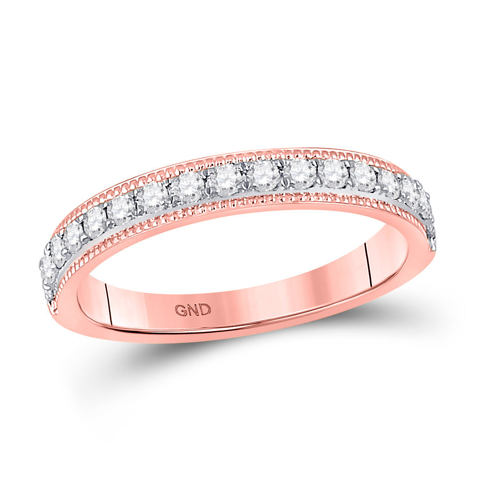 14kt Rose Gold Womens Round Diamond Band Ring 1/3 Cttw