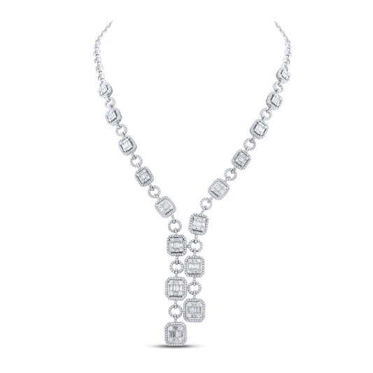 14kt White Gold Womens Baguette Diamond Fashion Necklace 6 Cttw