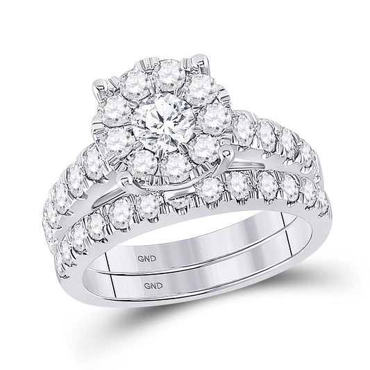 14kt White Gold Round Diamond Bridal Wedding Ring Band Set 2 Cttw