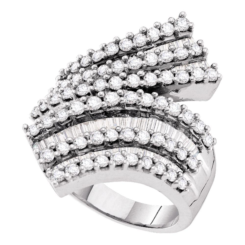 14kt White Gold Womens Round Diamond Bypass Cocktail Ring 2 Cttw