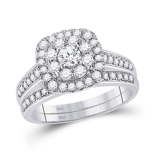 14kt White Gold Round Diamond Bridal Wedding Ring Band Set 1 Cttw