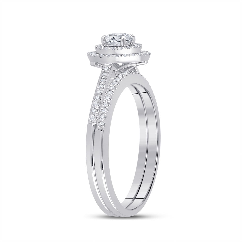 10kt White Gold Round Diamond Bridal Wedding Ring Band Set 1/2 Cttw