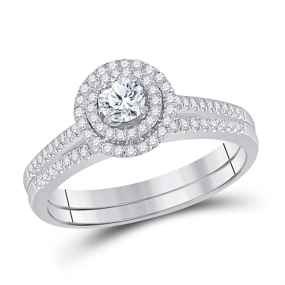 10kt White Gold Round Diamond Bridal Wedding Ring Band Set 1/2 Cttw