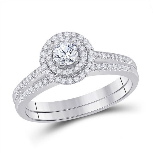 10kt White Gold Round Diamond Bridal Wedding Ring Band Set 1/2 Cttw