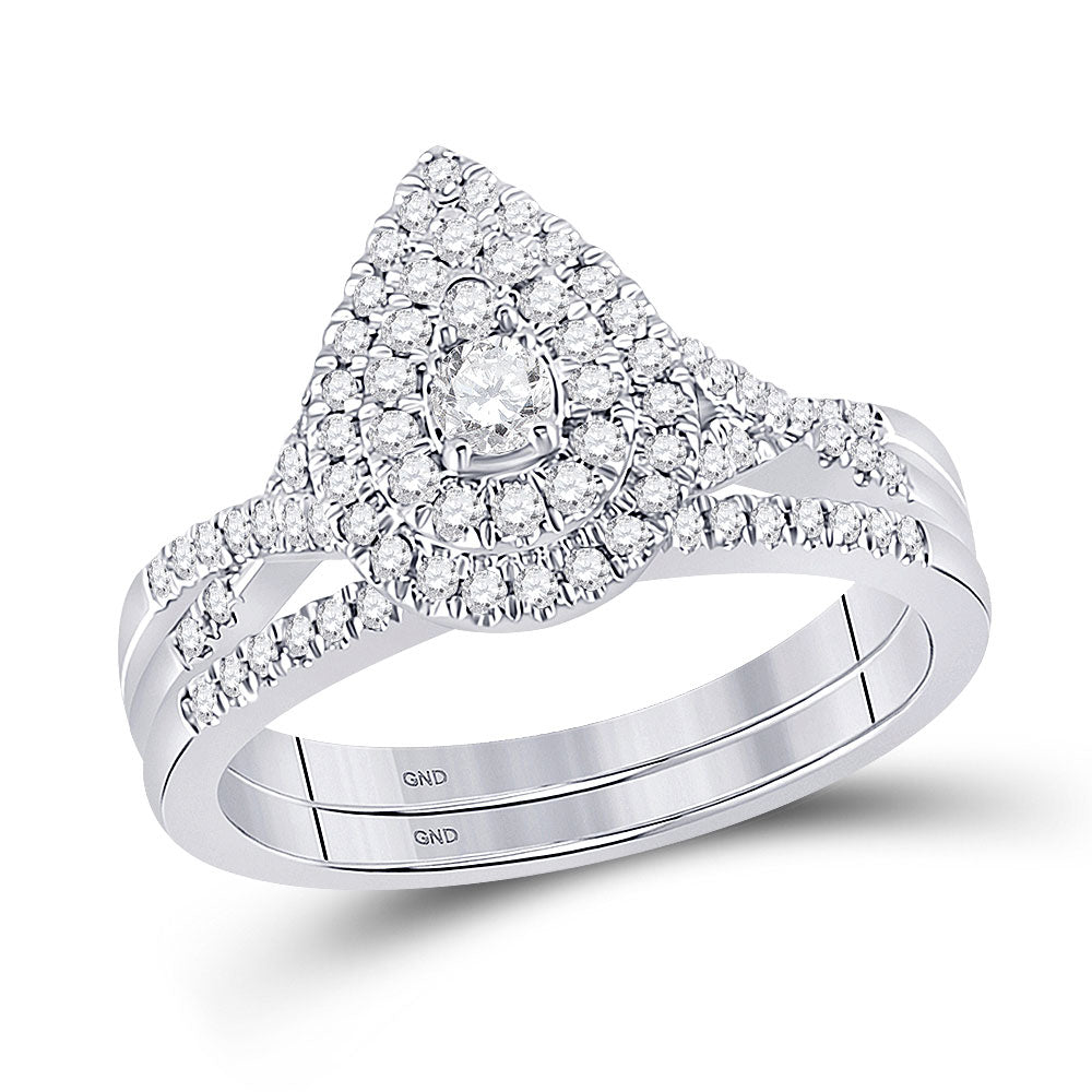 10kt White Gold Round Diamond Bridal Wedding Ring Band Set 1/2 Cttw