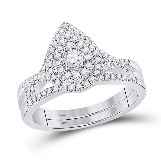 10kt White Gold Round Diamond Bridal Wedding Ring Band Set 1/2 Cttw