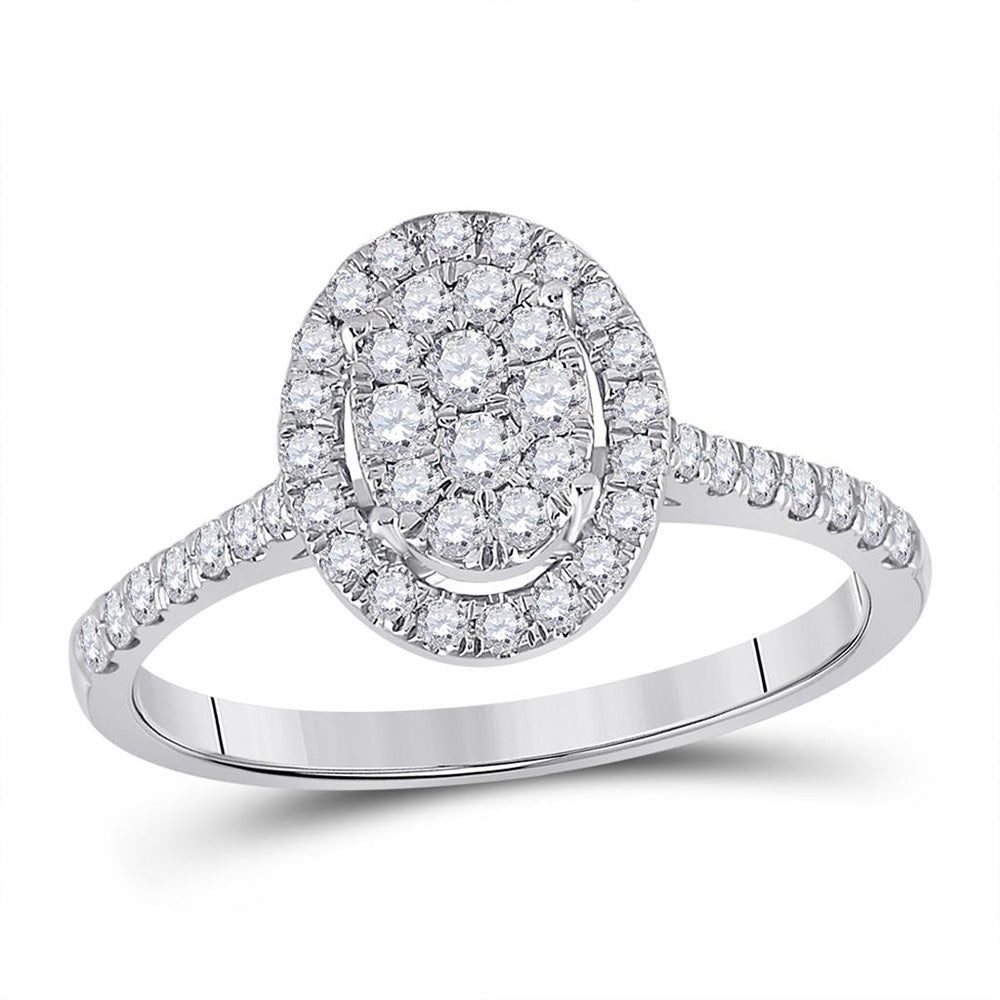 10kt White Gold Round Diamond Oval Bridal Wedding Engagement Ring 1/2 Cttw