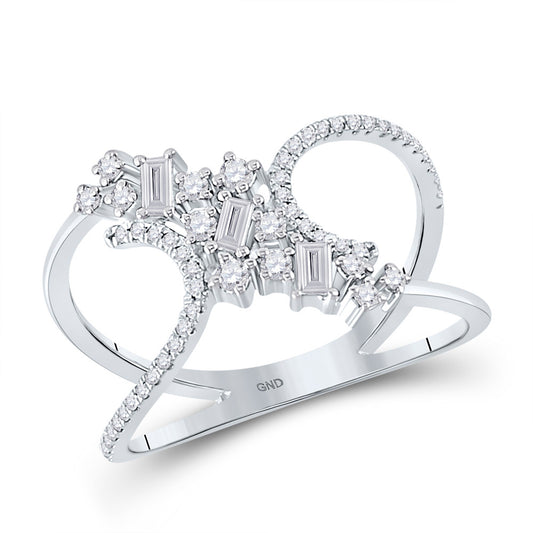 14kt White Gold Womens Baguette Round Diamond Scattered Negative Space Ring 1/3 Cttw