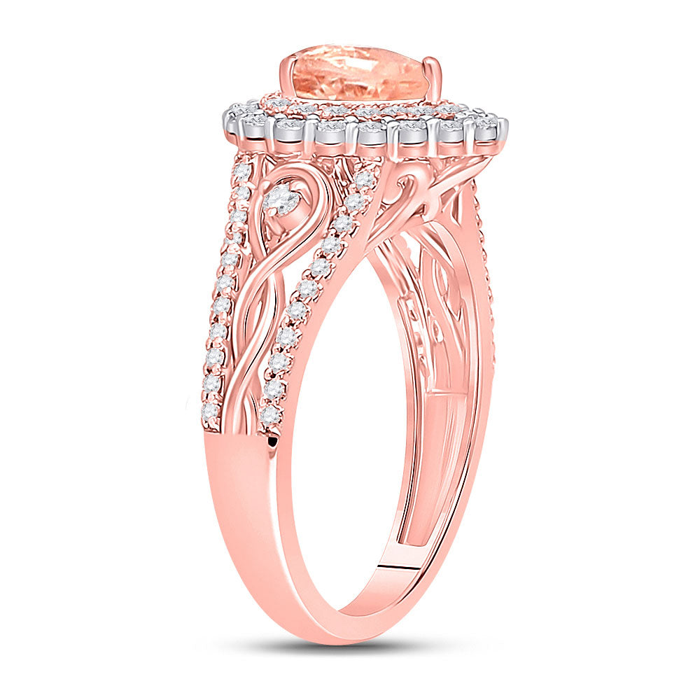 14kt Rose Gold Womens Pear Morganite Diamond-accent Solitaire Ring 1/2 Cttw