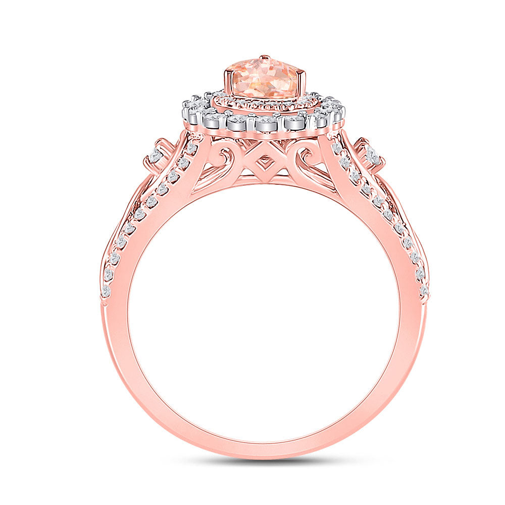 14kt Rose Gold Womens Pear Morganite Diamond-accent Solitaire Ring 1/2 Cttw
