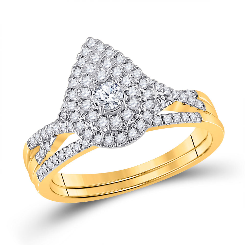 10kt Yellow Gold Round Diamond Bridal Wedding Ring Band Set 1/2 Cttw