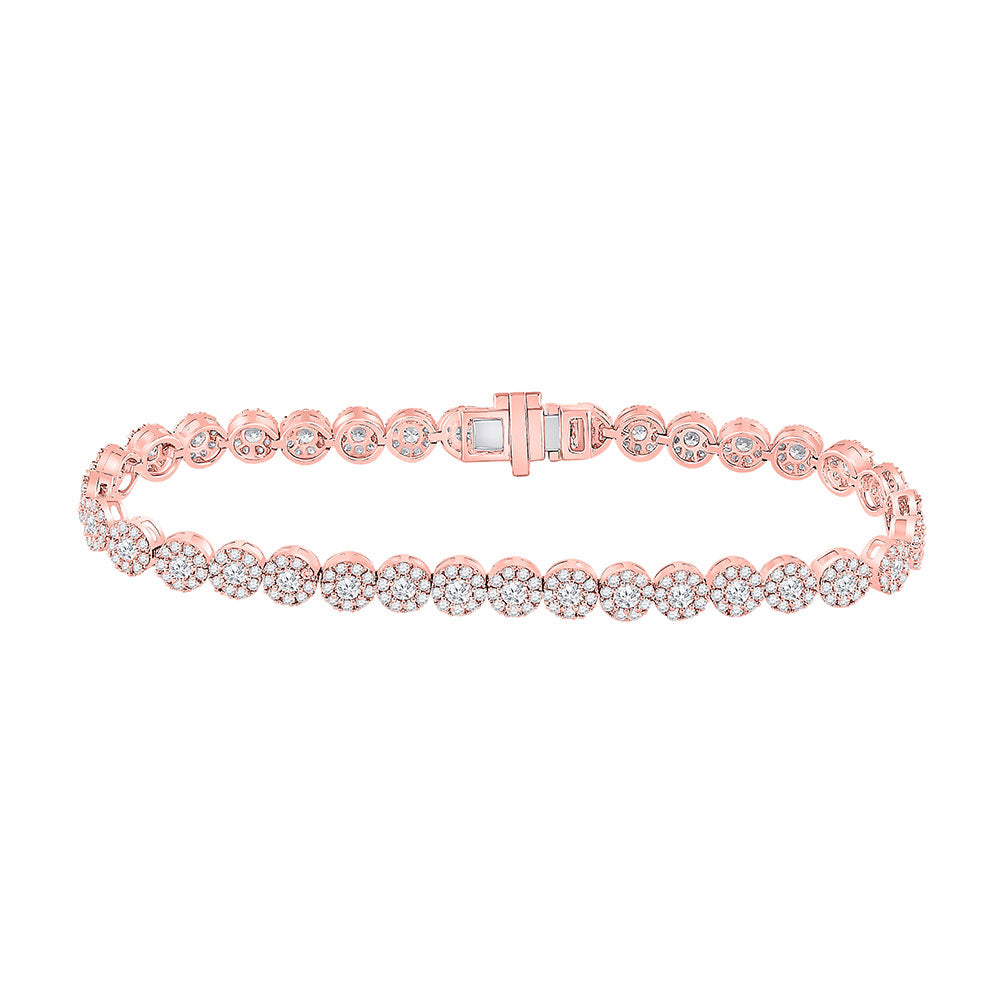 14kt Rose Gold Womens Round Diamond Statement Halo Tennis Bracelet 3 Cttw