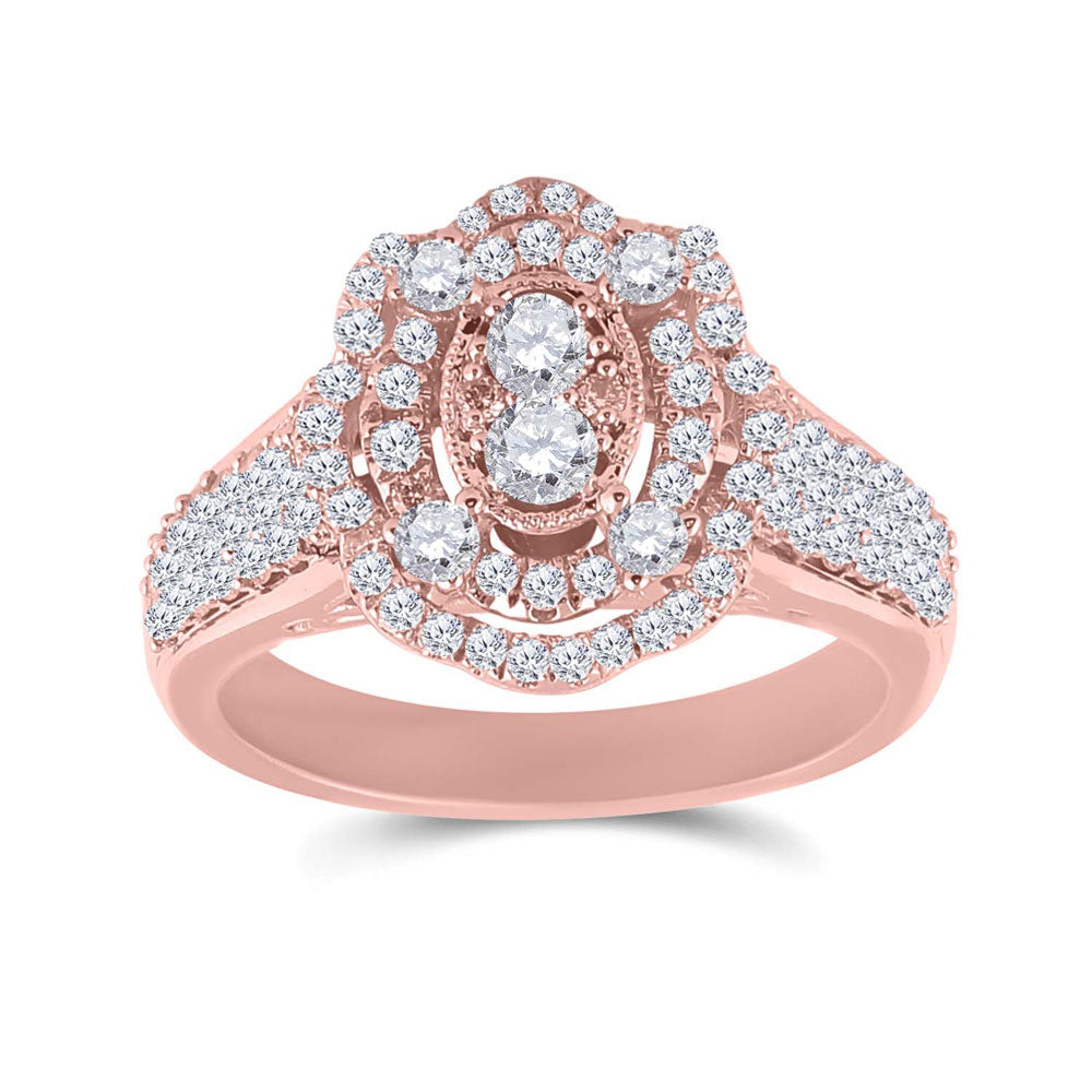 14kt Rose Gold Womens Round Diamond Oval Ring 1 Cttw