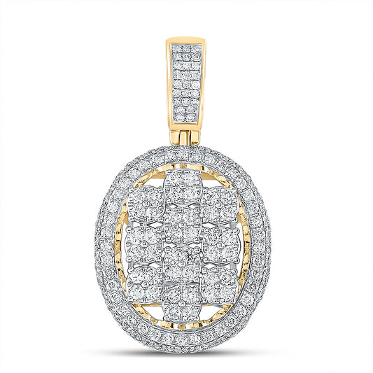 10kt Yellow Gold Mens Round Diamond Oval Charm Pendant 2 Cttw