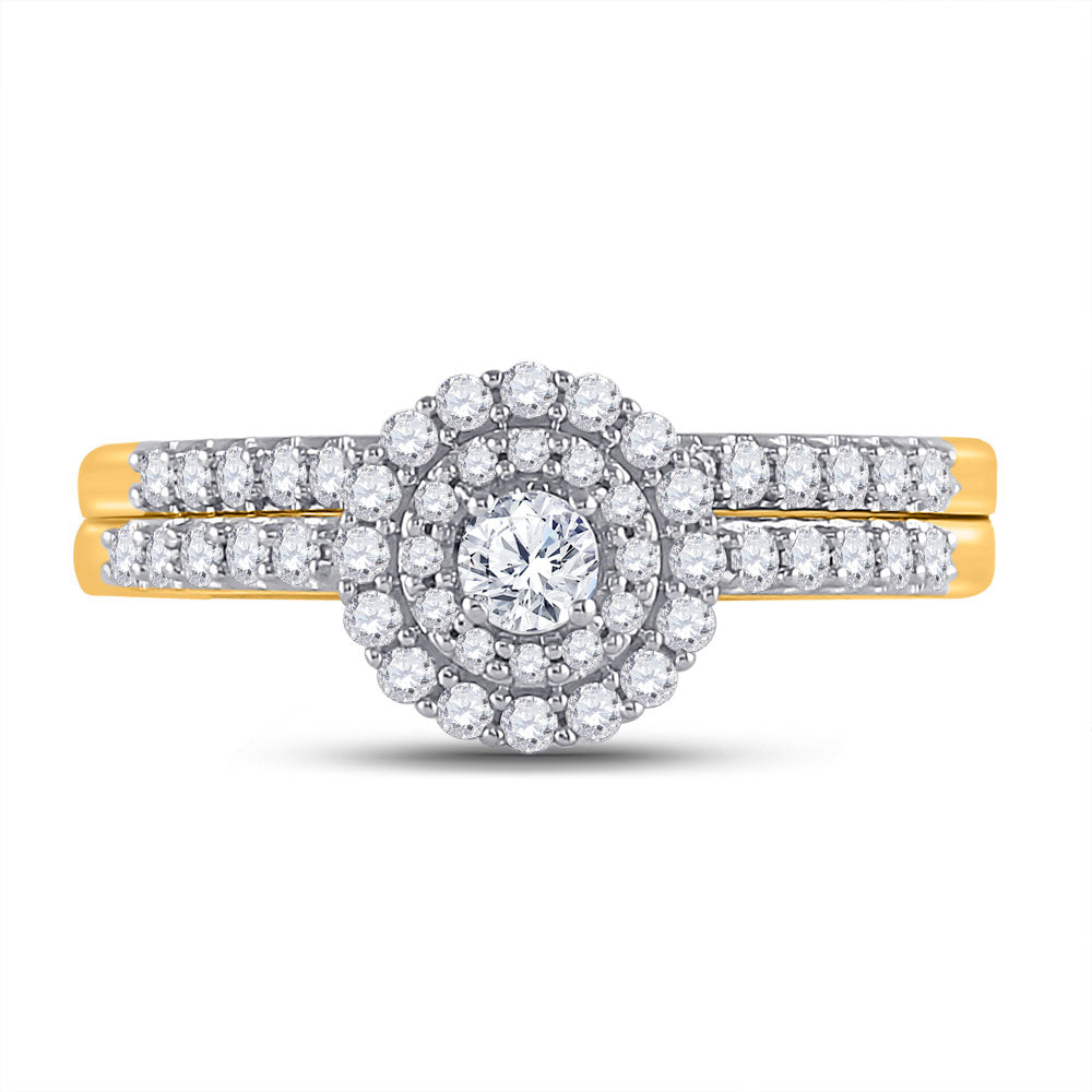 10kt Yellow Gold Round Diamond Bridal Wedding Ring Band Set 1/2 Cttw