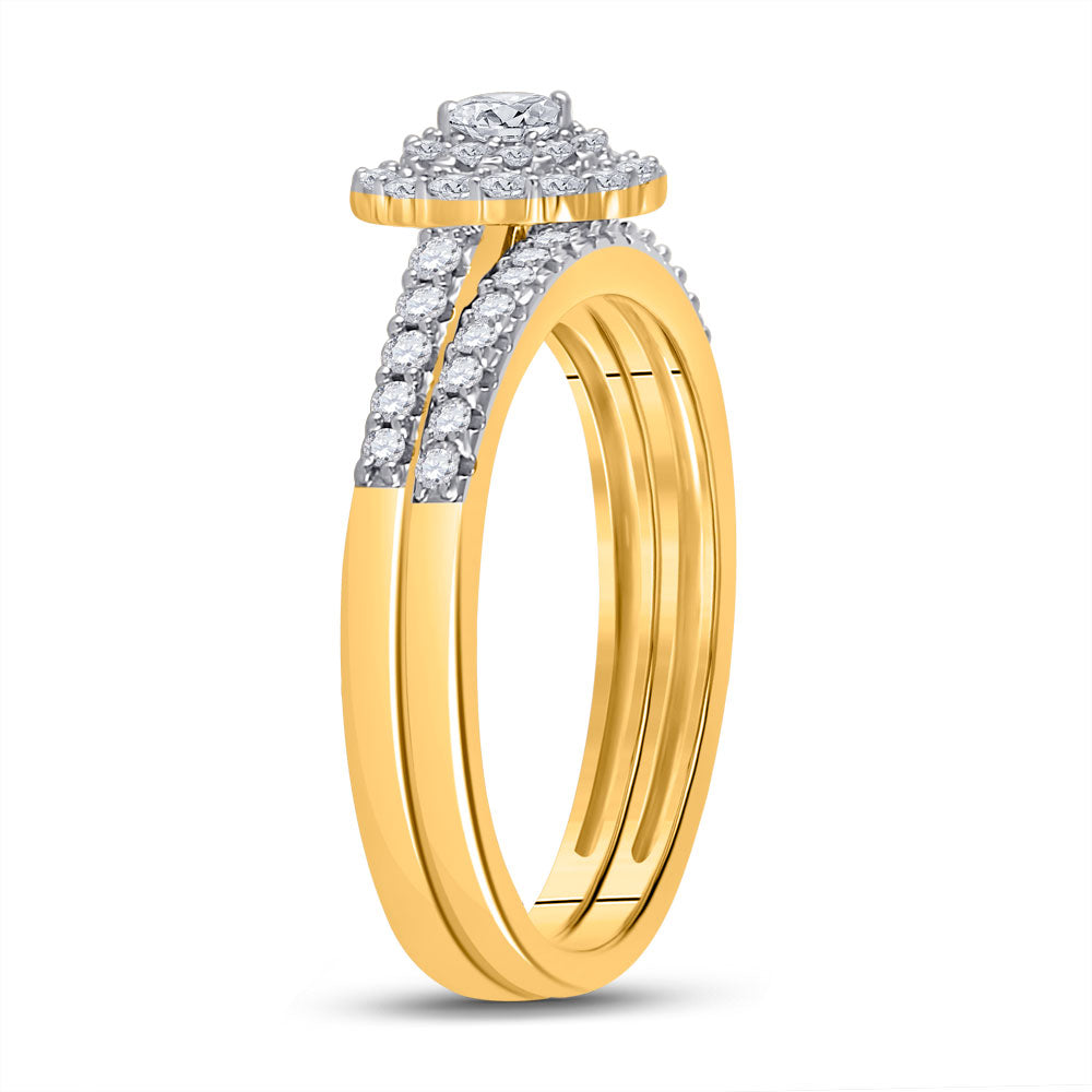 10kt Yellow Gold Round Diamond Bridal Wedding Ring Band Set 1/2 Cttw