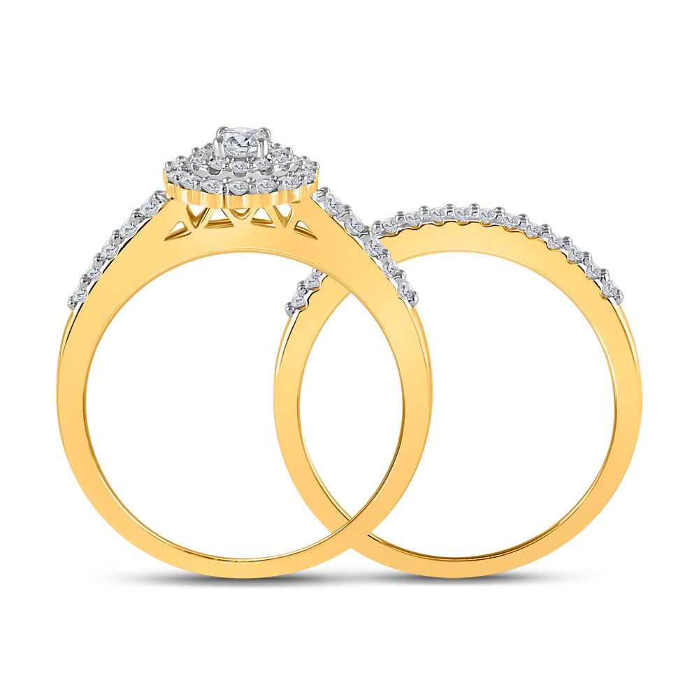 10kt Yellow Gold Round Diamond Bridal Wedding Ring Band Set 1/2 Cttw