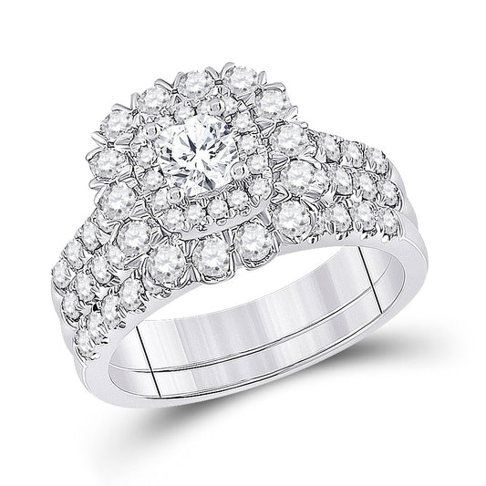 14kt White Gold Cushion Diamond Bridal Wedding Ring Band Set 1-7/8 Cttw